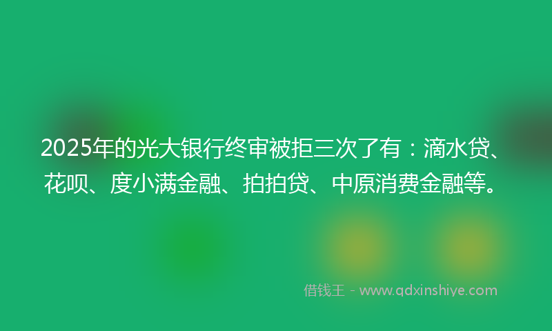 2025年的光大银行终审被拒三次了有：滴水贷、花呗、度小满金融、拍拍贷、中原消费金融等。