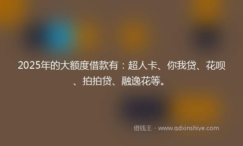 2025年的大额度借款有：超人卡、你我贷、花呗、拍拍贷、融逸花等。
