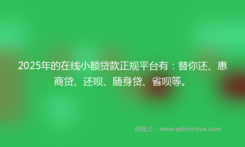 2025年的在线小额贷款正规平台有：替你还、惠商贷、还呗、随身贷、省呗等。