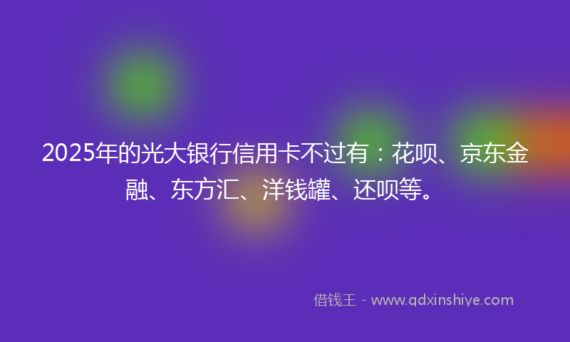 2025年的光大银行信用卡不过有：花呗、京东金融、东方汇、洋钱罐、还呗等。