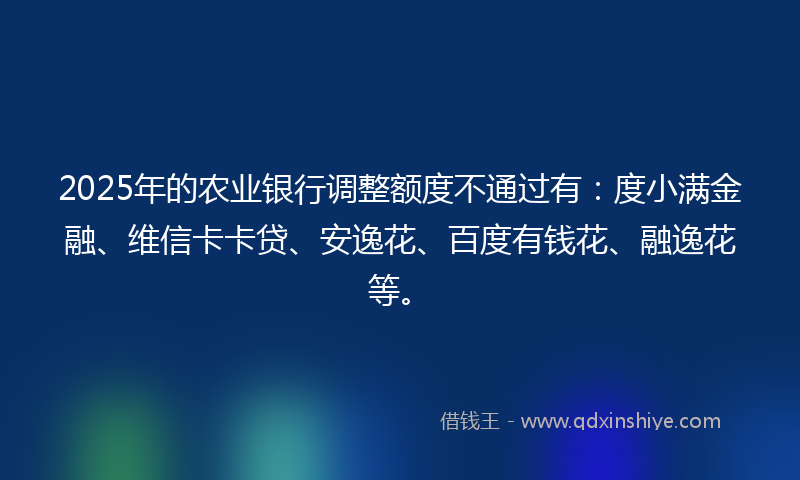 2025年的农业银行调整额度不通过有：度小满金融、维信卡卡贷、安逸花、百度有钱花、融逸花等。