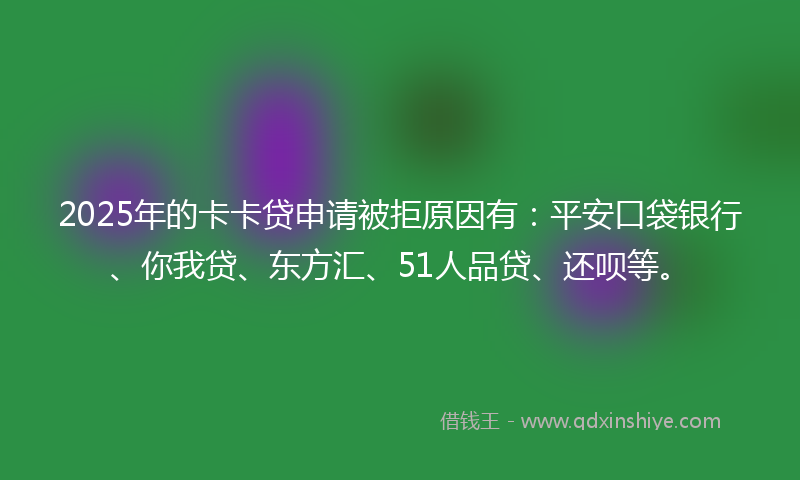 2025年的卡卡贷申请被拒原因有：平安口袋银行、你我贷、东方汇、51人品贷、还呗等。