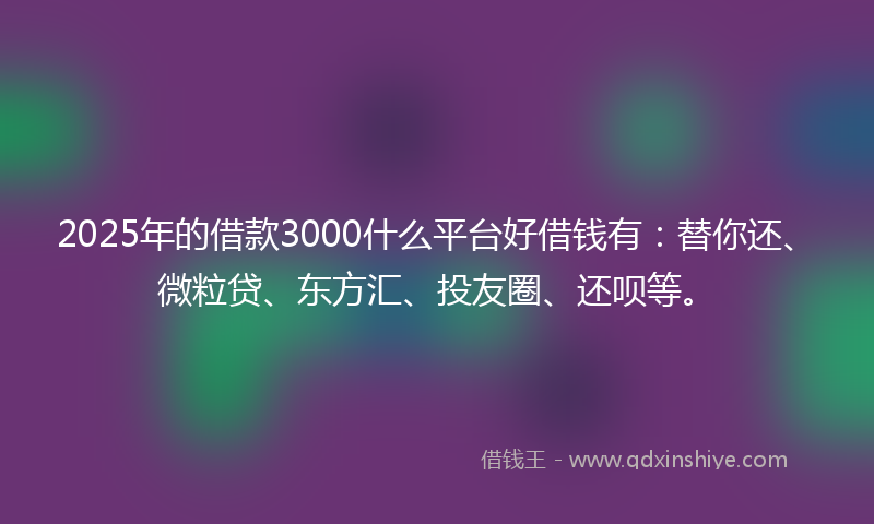 2025年的借款3000什么平台好借钱有：替你还、微粒贷、东方汇、投友圈、还呗等。