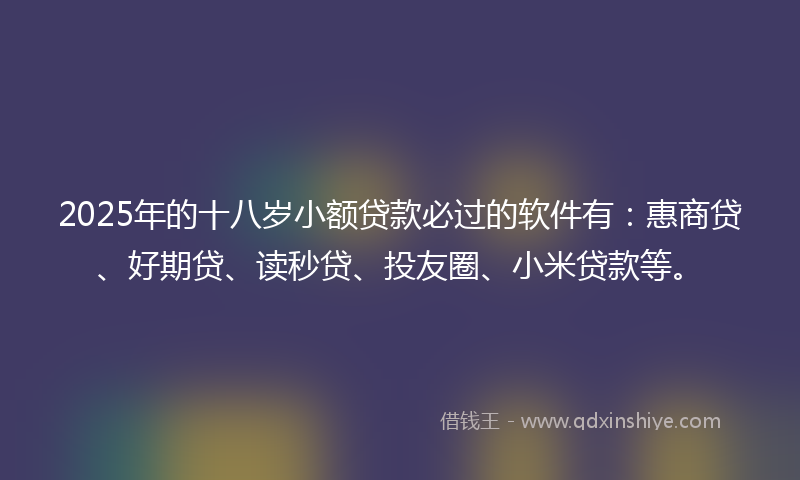 2025年的十八岁小额贷款必过的软件有：惠商贷、好期贷、读秒贷、投友圈、小米贷款等。