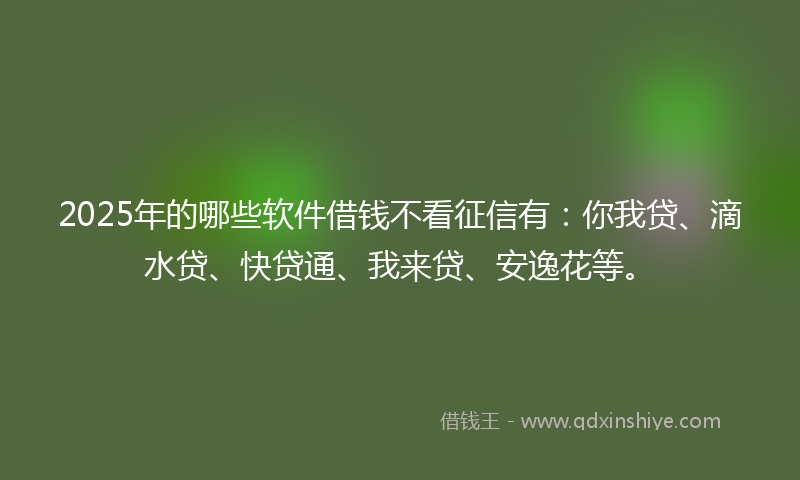 2025年的哪些软件借钱不看征信有：你我贷、滴水贷、快贷通、我来贷、安逸花等。