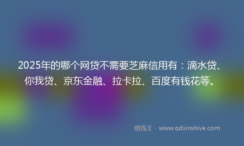 2025年的哪个网贷不需要芝麻信用有：滴水贷、你我贷、京东金融、拉卡拉、百度有钱花等。