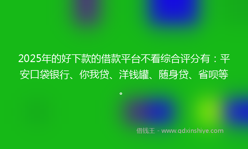 2025年的好下款的借款平台不看综合评分有：平安口袋银行、你我贷、洋钱罐、随身贷、省呗等。