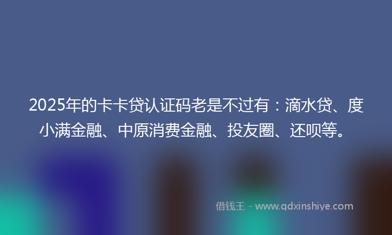 2025年的卡卡贷认证码老是不过有：滴水贷、度小满金融、中原消费金融、投友圈、还呗等。