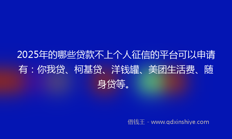 2025年的哪些贷款不上个人征信的平台可以申请有：你我贷、柯基贷、洋钱罐、美团生活费、随身贷等。