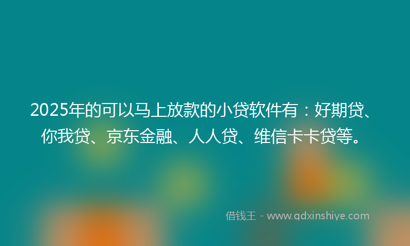 2025年的可以马上放款的小贷软件有：好期贷、你我贷、京东金融、人人贷、维信卡卡贷等。