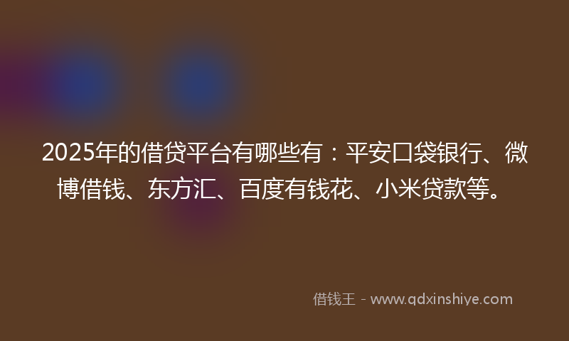 2025年的借贷平台有哪些有：平安口袋银行、微博借钱、东方汇、百度有钱花、小米贷款等。