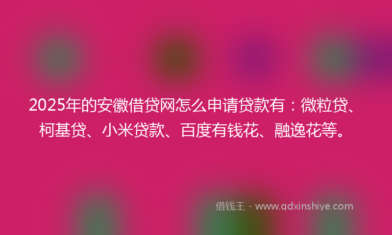2025年的安徽借贷网怎么申请贷款有：微粒贷、柯基贷、小米贷款、百度有钱花、融逸花等。