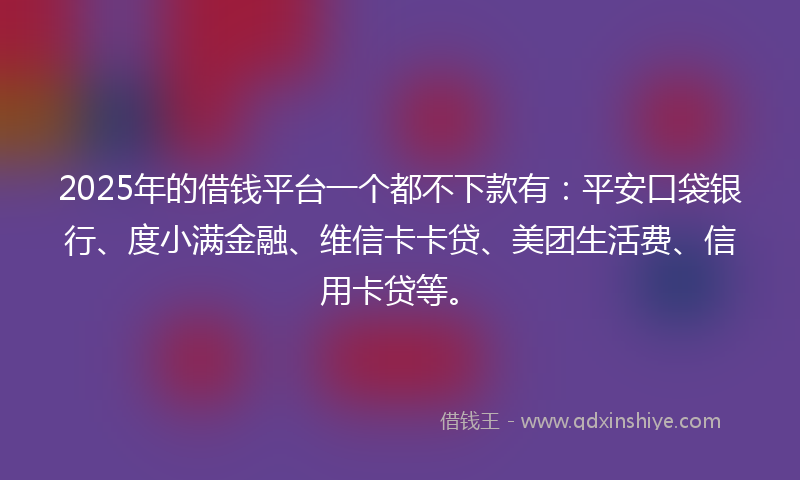 2025年的借钱平台一个都不下款有：平安口袋银行、度小满金融、维信卡卡贷、美团生活费、信用卡贷等。