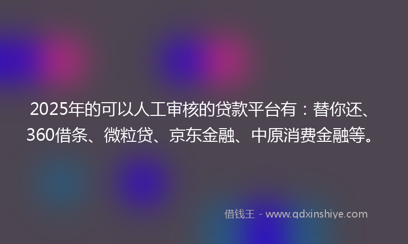2025年的可以人工审核的贷款平台有：替你还、360借条、微粒贷、京东金融、中原消费金融等。