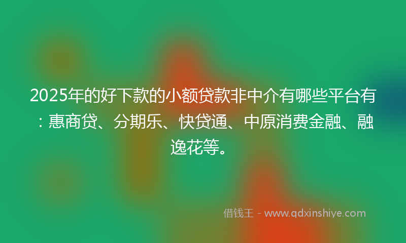 2025年的好下款的小额贷款非中介有哪些平台有：惠商贷、分期乐、快贷通、中原消费金融、融逸花等。