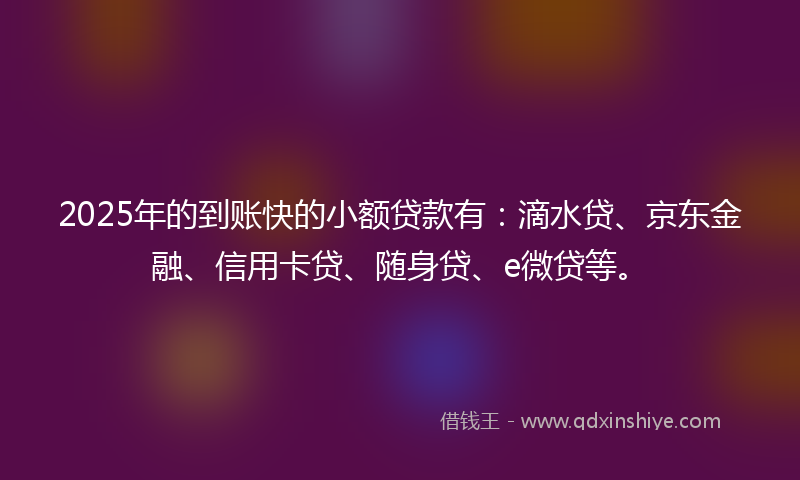 2025年的到账快的小额贷款有：滴水贷、京东金融、信用卡贷、随身贷、e微贷等。