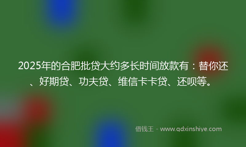 2025年的合肥批贷大约多长时间放款有：替你还、好期贷、功夫贷、维信卡卡贷、还呗等。