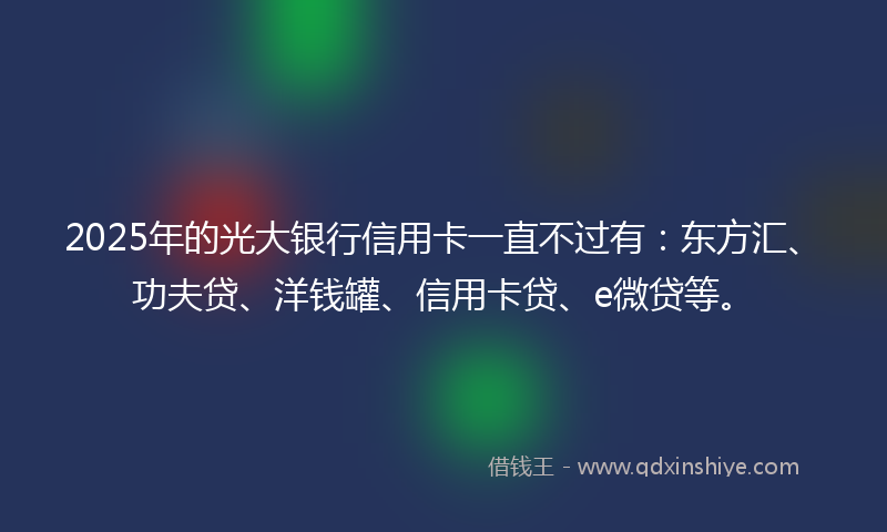 2025年的光大银行信用卡一直不过有：东方汇、功夫贷、洋钱罐、信用卡贷、e微贷等。