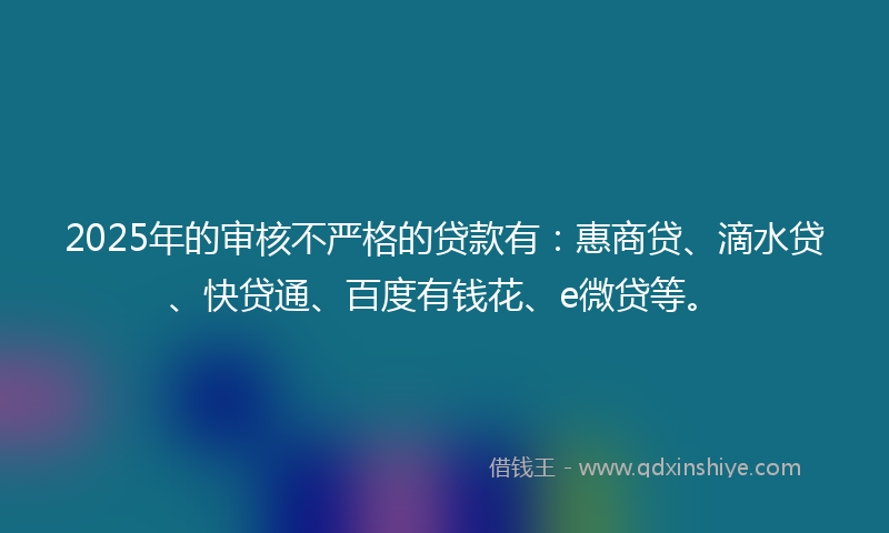 2025年的审核不严格的贷款有：惠商贷、滴水贷、快贷通、百度有钱花、e微贷等。