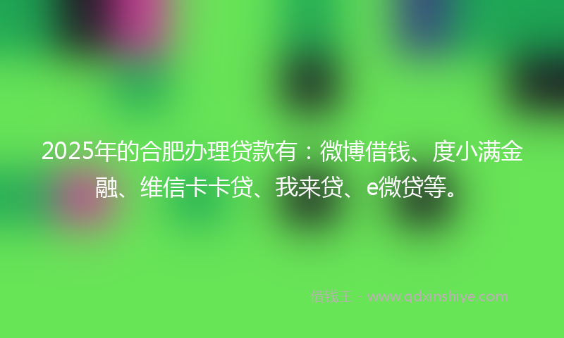 2025年的合肥办理贷款有：微博借钱、度小满金融、维信卡卡贷、我来贷、e微贷等。