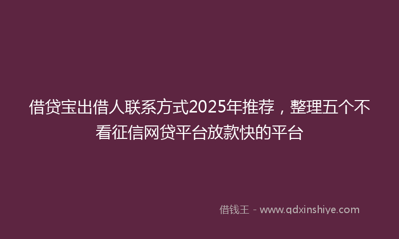 借贷宝出借人联系方式2025年推荐，整理五个不看征信网贷平台放款快的平台