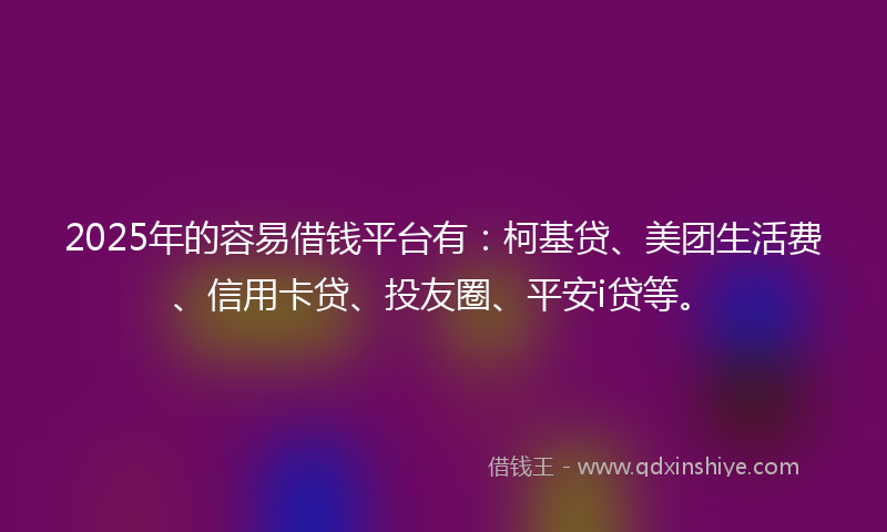 2025年的容易借钱平台有：柯基贷、美团生活费、信用卡贷、投友圈、平安i贷等。