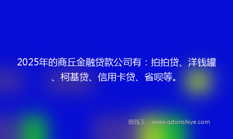 2025年的商丘金融贷款公司有：拍拍贷、洋钱罐、柯基贷、信用卡贷、省呗等。