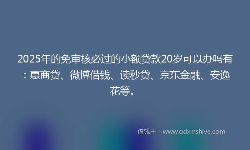 2025年的免审核必过的小额贷款20岁可以办吗有：惠商贷、微博借钱、读秒贷、京东金融、安逸花等。