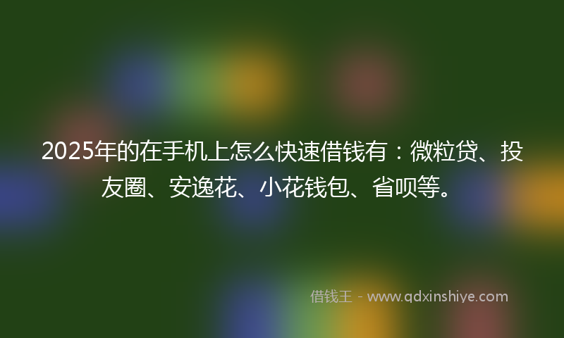 2025年的在手机上怎么快速借钱有：微粒贷、投友圈、安逸花、小花钱包、省呗等。