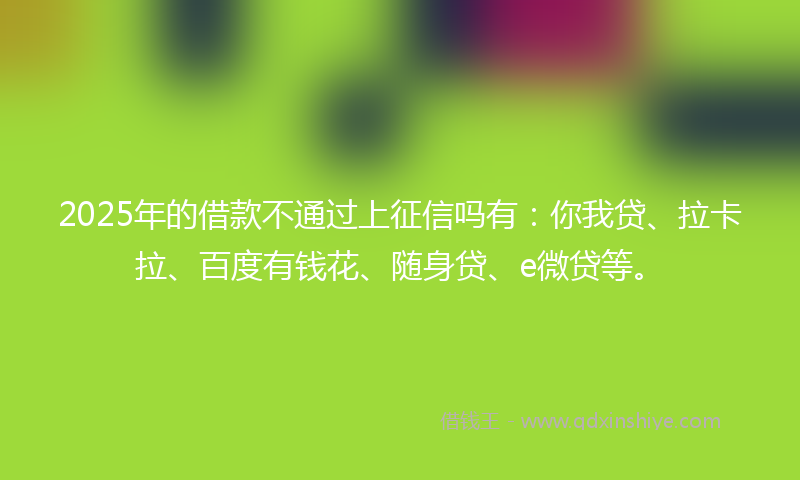 2025年的借款不通过上征信吗有：你我贷、拉卡拉、百度有钱花、随身贷、e微贷等。