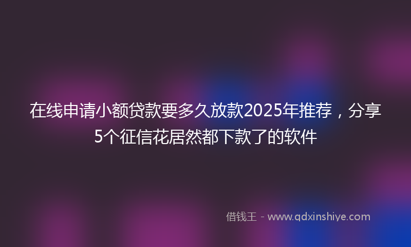 在线申请小额贷款要多久放款2025年推荐，分享5个征信花居然都下款了的软件