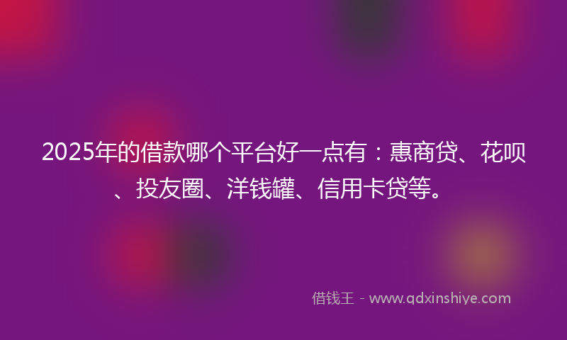 2025年的借款哪个平台好一点有：惠商贷、花呗、投友圈、洋钱罐、信用卡贷等。