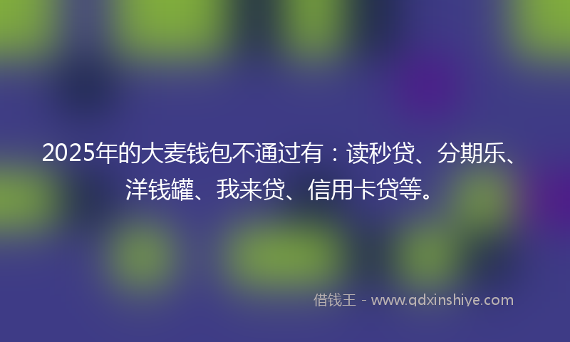 2025年的大麦钱包不通过有:读秒贷、分期乐、洋钱罐、我来贷、信用卡贷等。