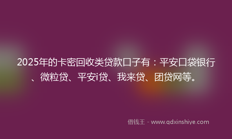2025年的卡密回收类贷款口子有：平安口袋银行、微粒贷、平安i贷、我来贷、团贷网等。