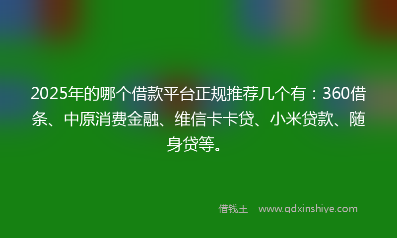 2025年的哪个借款平台正规推荐几个有：360借条、中原消费金融、维信卡卡贷、小米贷款、随身贷等。