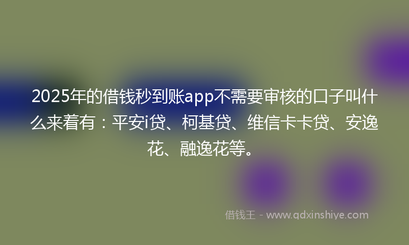 2025年的借钱秒到账app不需要审核的口子叫什么来着有：平安i贷、柯基贷、维信卡卡贷、安逸花、融逸花等。