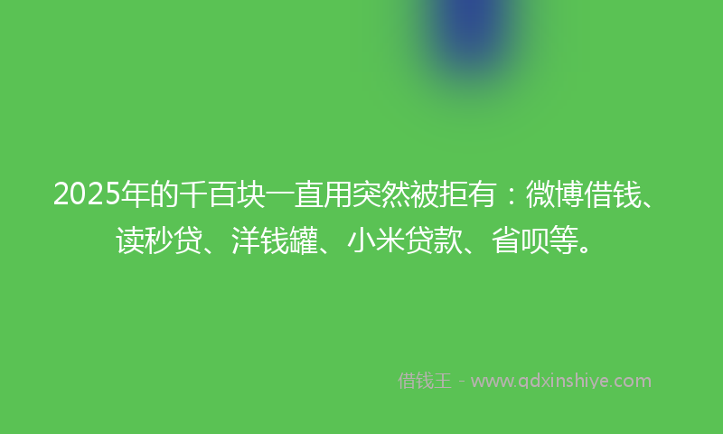 2025年的千百块一直用突然被拒有：微博借钱、读秒贷、洋钱罐、小米贷款、省呗等。