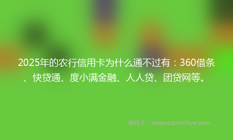 2025年的农行信用卡为什么通不过有：360借条、快贷通、度小满金融、人人贷、团贷网等。
