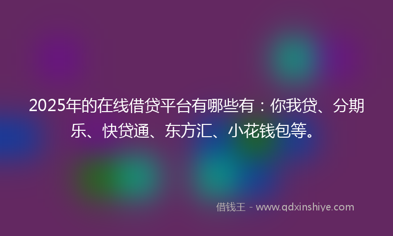 2025年的在线借贷平台有哪些有：你我贷、分期乐、快贷通、东方汇、小花钱包等。