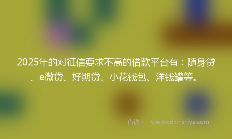 2025年的对征信要求不高的借款平台有：随身贷、e微贷、好期贷、小花钱包、洋钱罐等。