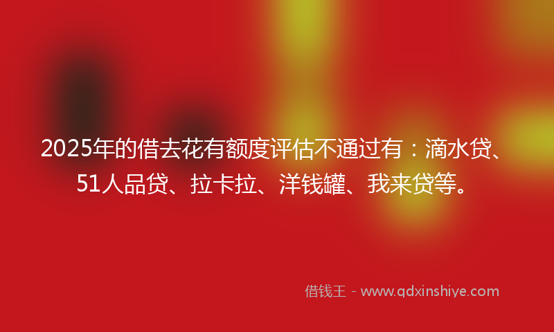2025年的借去花有额度评估不通过有：滴水贷、51人品贷、拉卡拉、洋钱罐、我来贷等。