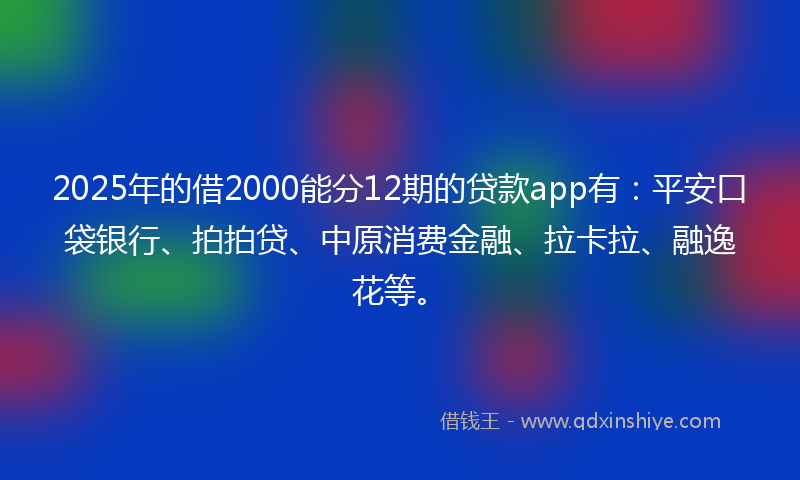2025年的借2000能分12期的贷款app有：平安口袋银行、拍拍贷、中原消费金融、拉卡拉、融逸花等。