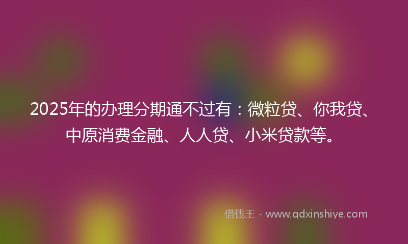 2025年的办理分期通不过有：微粒贷、你我贷、中原消费金融、人人贷、小米贷款等。