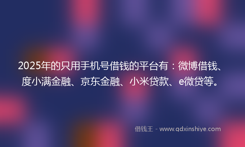 2025年的只用手机号借钱的平台有：微博借钱、度小满金融、京东金融、小米贷款、e微贷等。