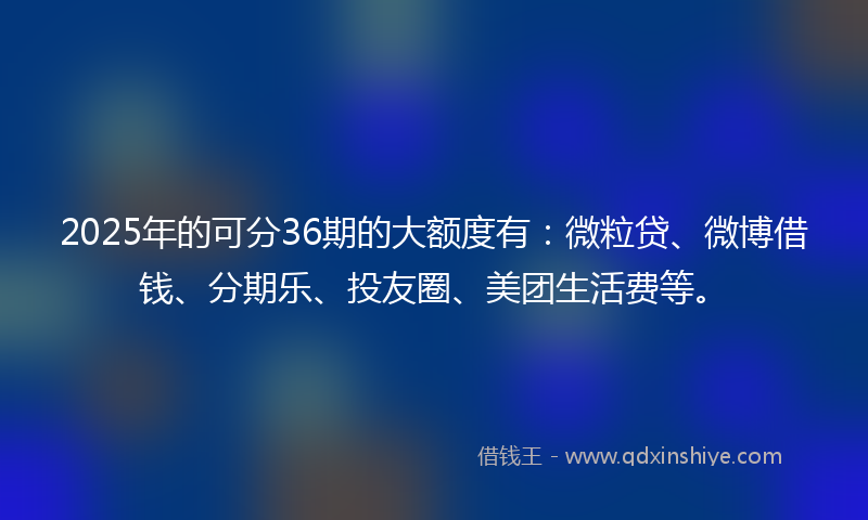 2025年的可分36期的大额度有：微粒贷、微博借钱、分期乐、投友圈、美团生活费等。