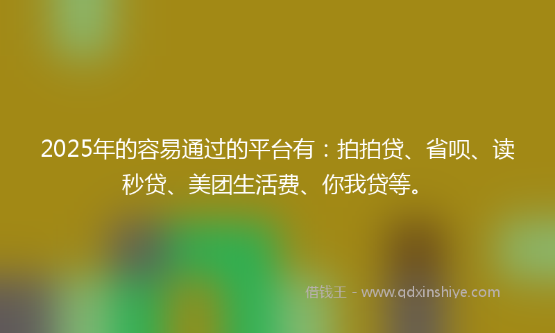 2025年的容易通过的平台有：拍拍贷、省呗、读秒贷、美团生活费、你我贷等。