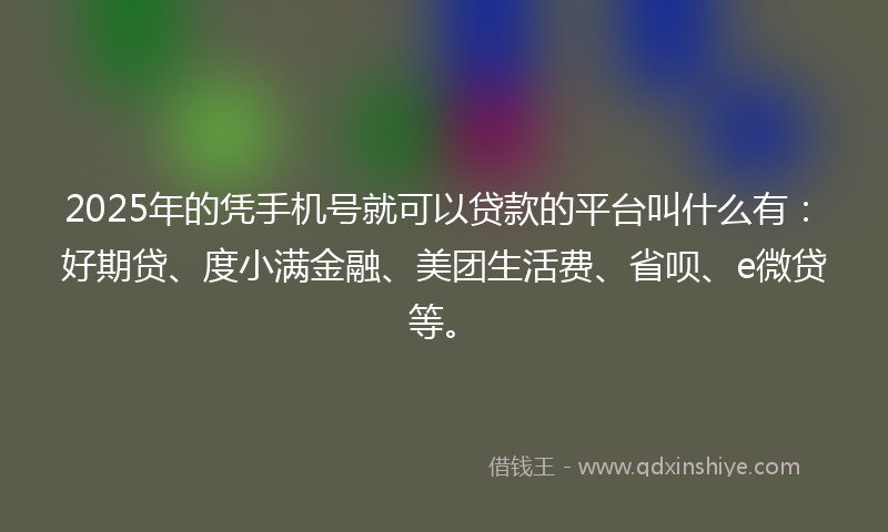 2025年的凭手机号就可以贷款的平台叫什么有：好期贷、度小满金融、美团生活费、省呗、e微贷等。