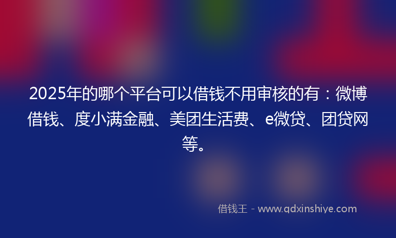 2025年的哪个平台可以借钱不用审核的有：微博借钱、度小满金融、美团生活费、e微贷、团贷网等。