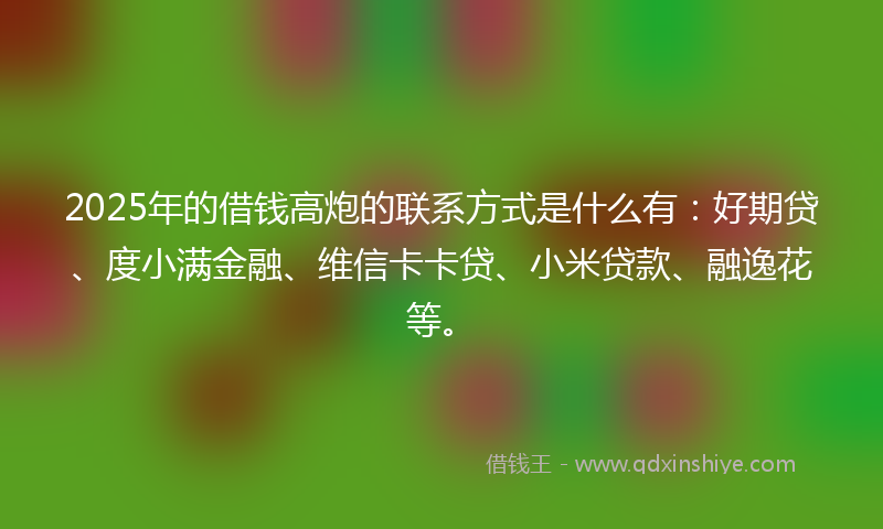2025年的借钱高炮的联系方式是什么有：好期贷、度小满金融、维信卡卡贷、小米贷款、融逸花等。
