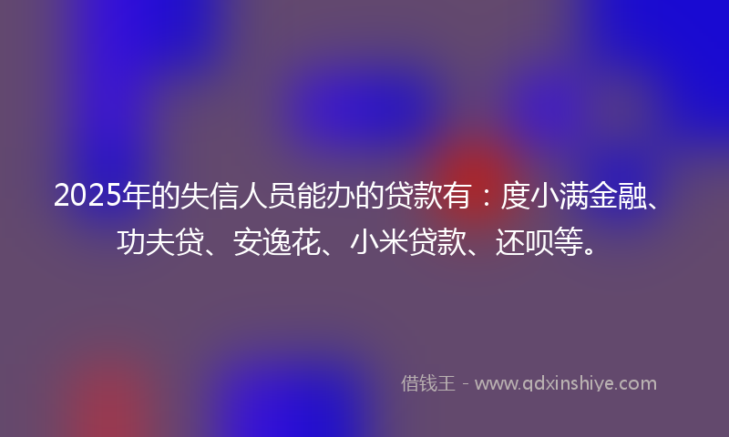 2025年的失信人员能办的贷款有：度小满金融、功夫贷、安逸花、小米贷款、还呗等。